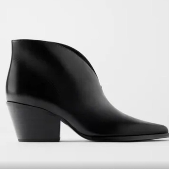 Zara Shoes - Zara Black Leather Heeled Booties V-Shape